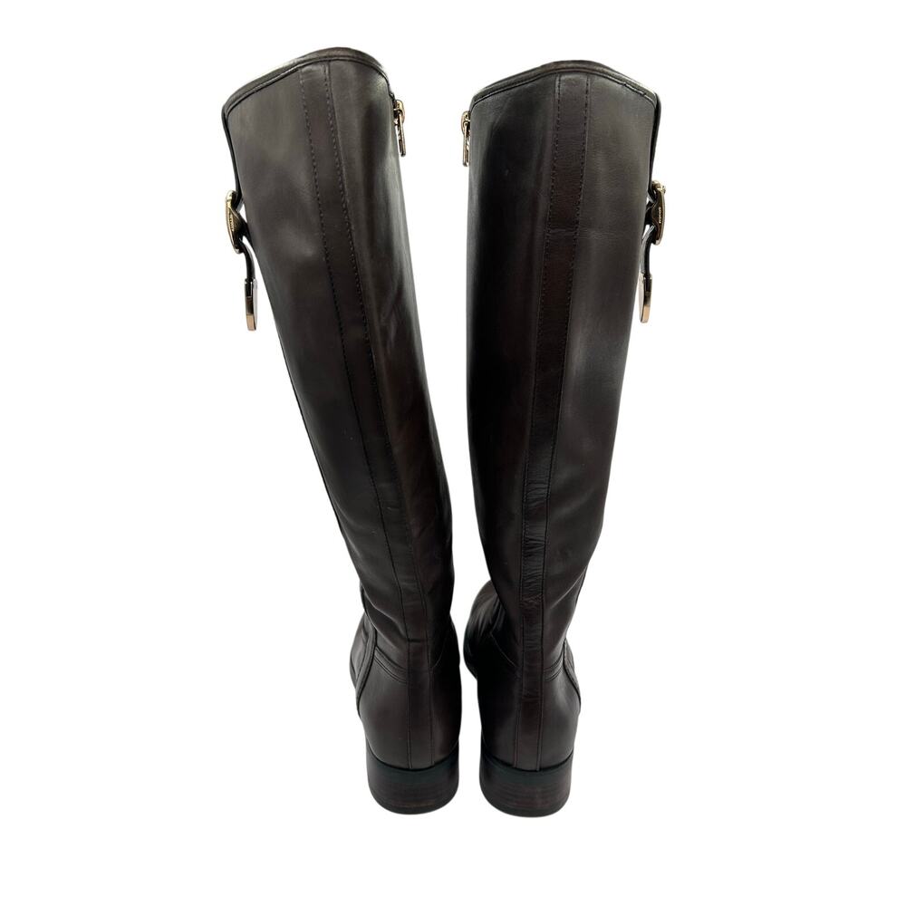 Coach Easton Tall Riding Boots Chocolate Brown Leather Gold Buckle Size 8 - Picture 4 of 5